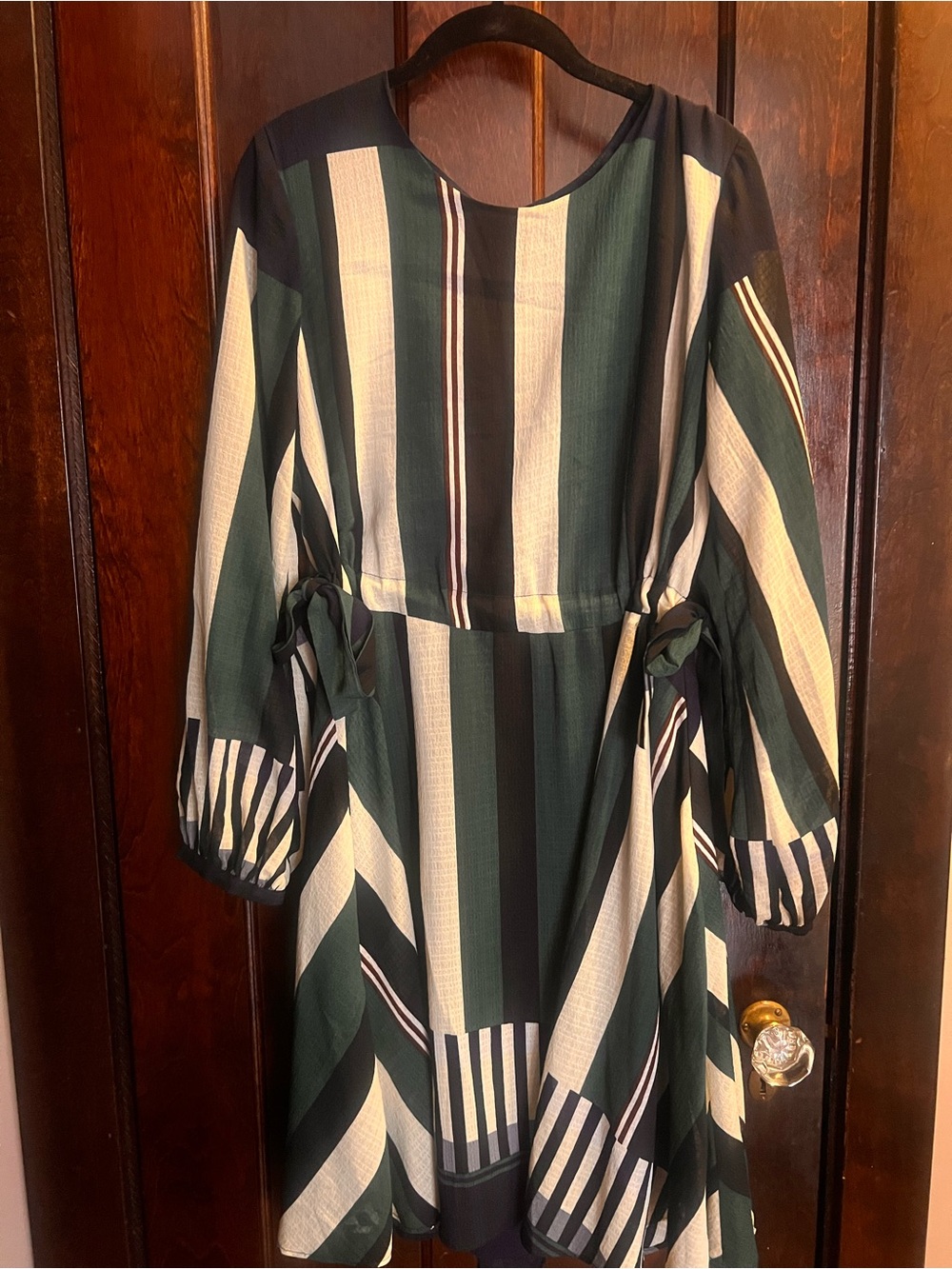 Sunday in Brooklyn Green, Black, and Cream Striped Long-Sleeve Dress